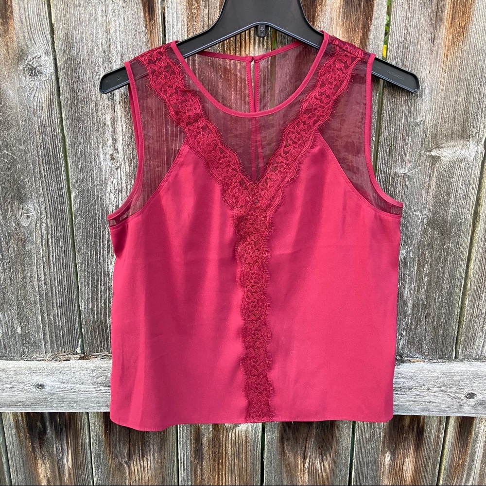 Silky Tank Top with Mesh and Lace